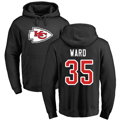 Men Kansas City Chiefs 35 Ward Charvarius Black Name and Number Logo Pullover Hoodie